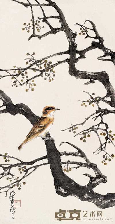 陈佩秋 雀驻新枝 立轴 88×44.5cm